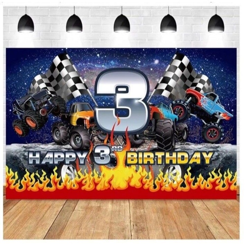 Monster Truck Birthday Party Kit for 3rd Birthday Banner Balloons Tablecloth